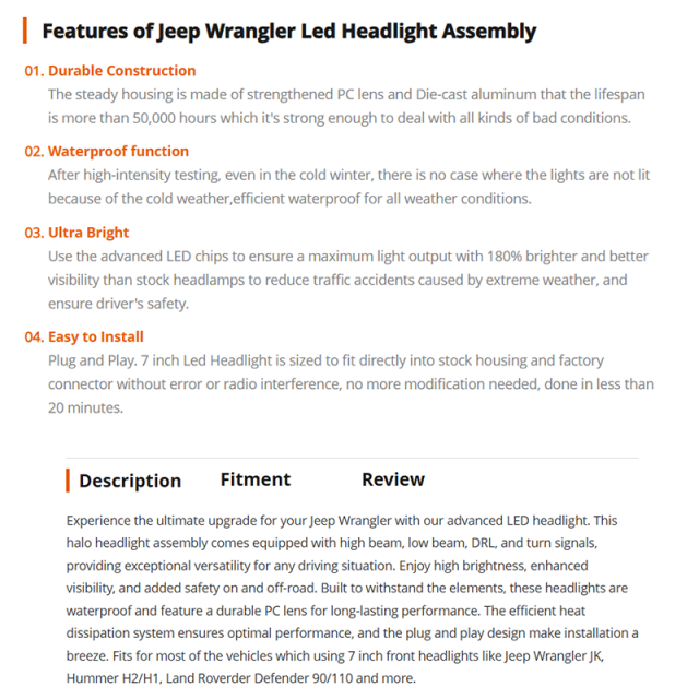 2007-2017 Jeep Wrangler Led Headlight Assembly Jeep Wrangler Halo Headlights