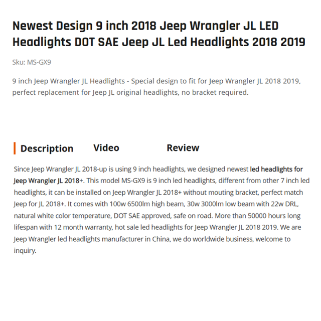 Newest Design 9 inch 2018 Jeep Wrangler JL LED Headlights DOT SAE Jeep JL Led Headlights 2018 2019