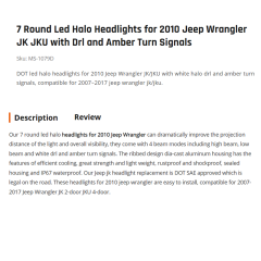 7 Round Led Halo Headlights for 2010 Jeep Wrangler JK JKU with Drl and Amber Turn Signals
