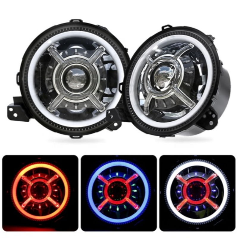 2018-2023 Jeep JL RGB Halo Headlights Bluetooth App Control Jeep Wrangler Color Changing Halo Led Headlights