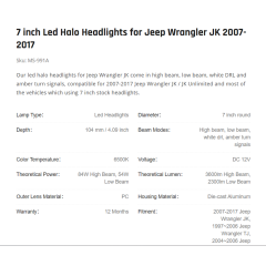 7 inch Led Halo Headlights for Jeep Wrangler JK 2007-2017