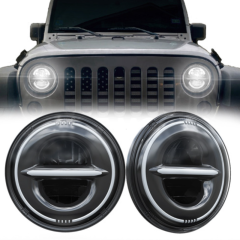 7 Round Led Halo Headlights for 2010 Jeep Wrangler JK JKU with Drl and Amber Turn Signals