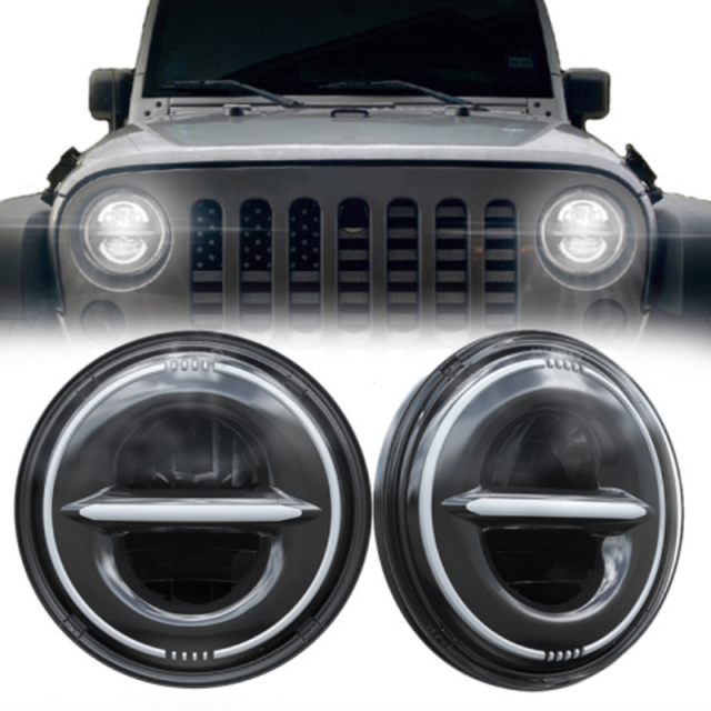 7 Round Led Halo Headlights for 2010 Jeep Wrangler JK JKU with Drl and Amber Turn Signals