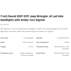 7 inch Round 2007-2017 Jeep Wrangler JK Led Halo Headlights with Amber Turn Signals