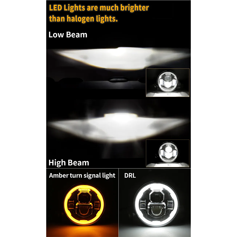 7 inch Round 2007-2017 Jeep Wrangler JK Led Halo Headlights with Amber Turn Signals