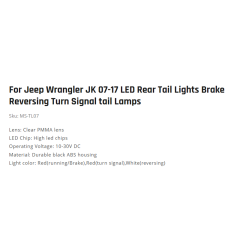 For Jeep Wrangler JK 07-17 LED Rear Tail Lights Brake Reversing Turn Signal tail Lamps