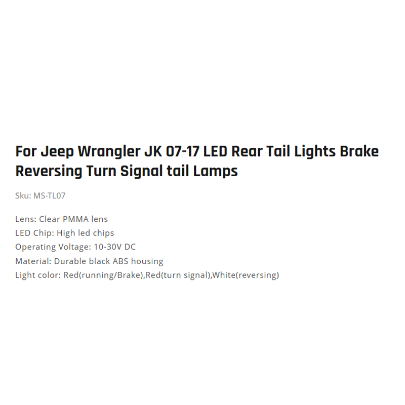 For Jeep Wrangler JK 07-17 LED Rear Tail Lights Brake Reversing Turn Signal tail Lamps