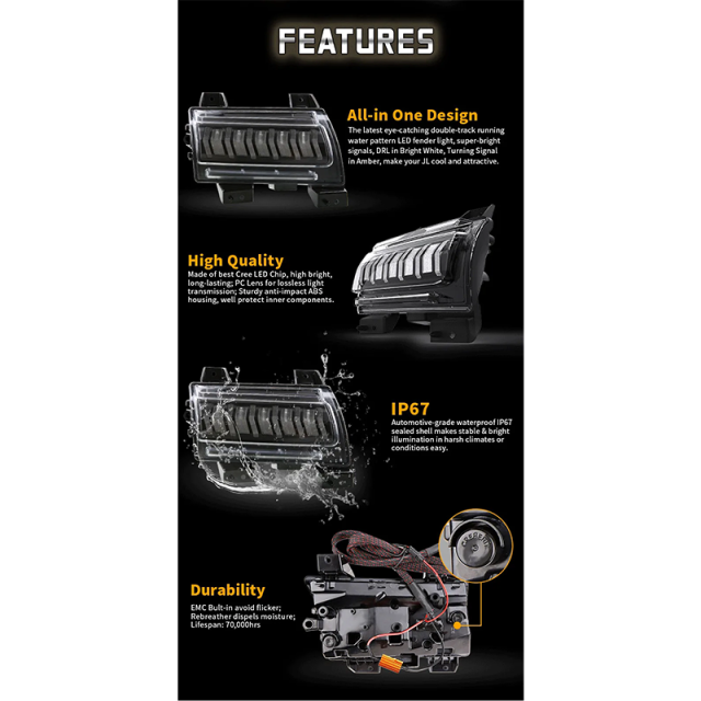 Smoked Jeep JL Switchback Led Turn Signal Sequential 2018 2019 2020 Jeep Wrangler Led Turn Signals DRL for Sport Sport S