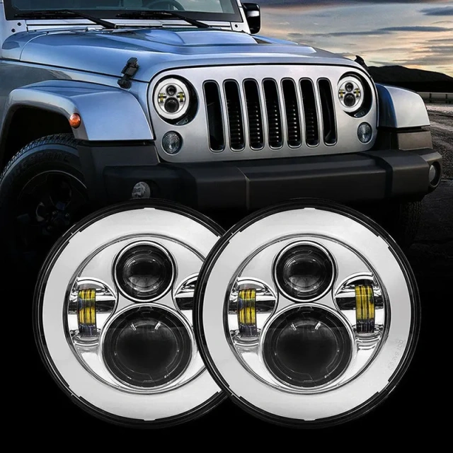 7 inch 45w hi lo beam Jeep jk aftermarket headlights chrome/black sealed beam headlamp