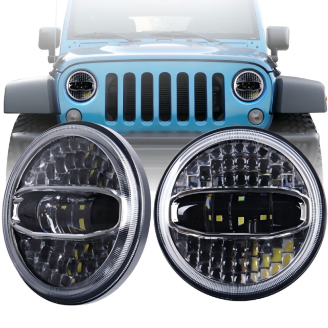 Unique Jepp JL Headlight 7" LED Headlight with Bracket Adaptor Hi Low Beam Headlight with Halo for Jeep JL 2018+