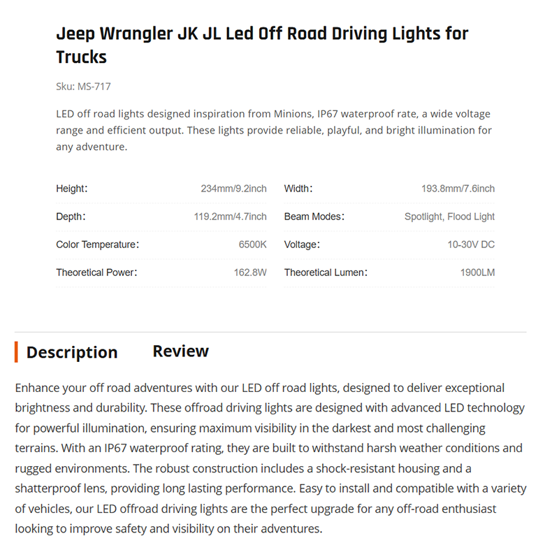 Jeep Wrangler JK JL Led Off Road Driving Lights for Trucks