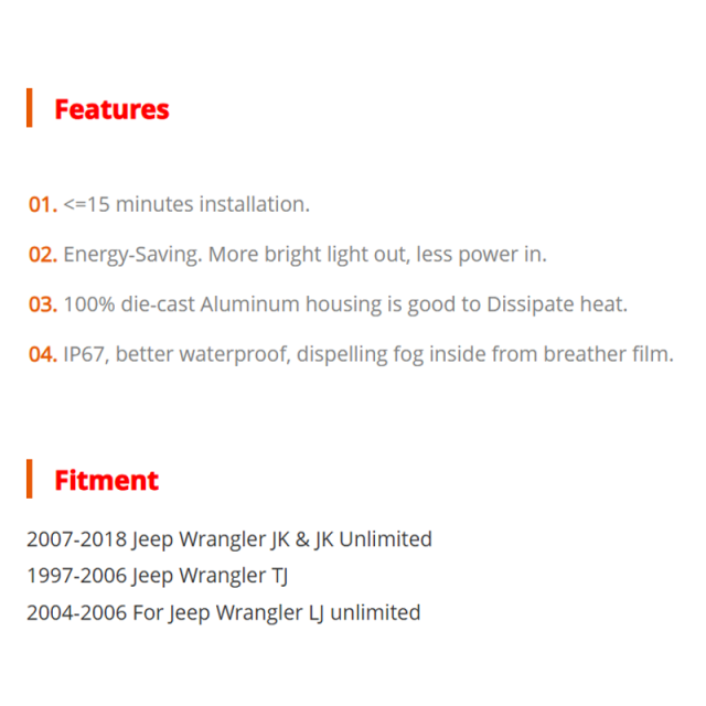 50w DOT SAE 7'' Round Jeep Wrangler JK Led Headlight Projector with High Low Beam