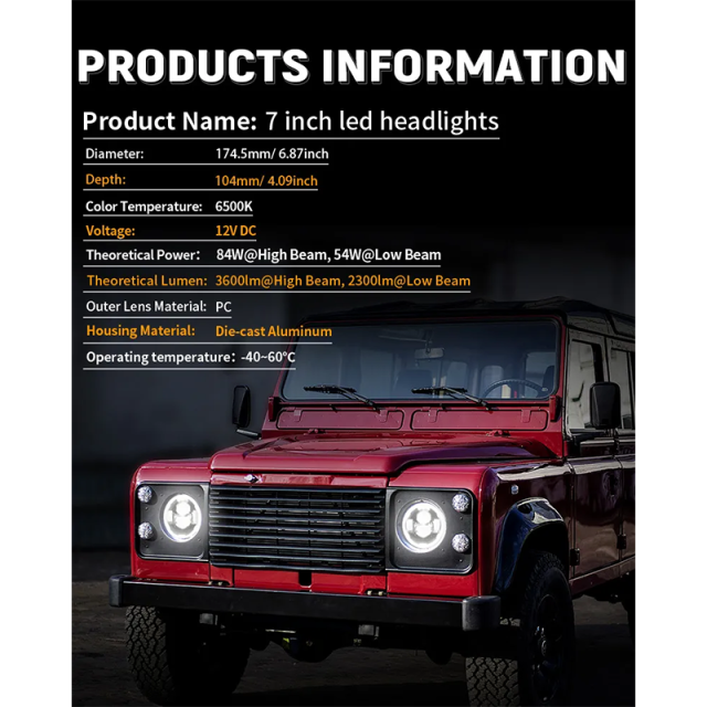 7 inch Round 2007-2017 Jeep Wrangler JK Led Halo Headlights with Amber Turn Signals