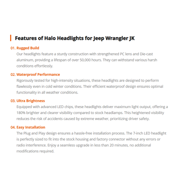 7 inch Led Halo Headlights for Jeep Wrangler JK 2007-2017