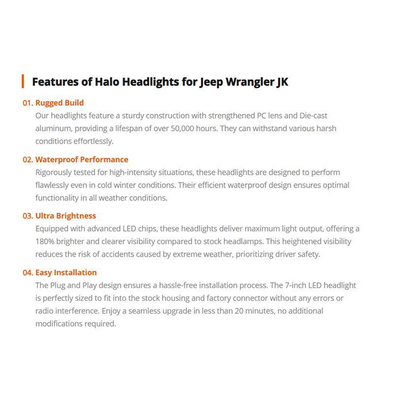 7 inch Led Halo Headlights for Jeep Wrangler JK 2007-2017