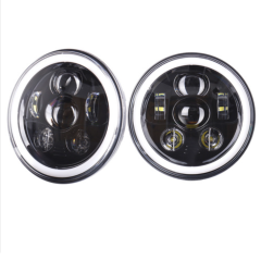Full Halo Ring White Amber 7" Round Led Headlight 7 Inch Headlamps for Jeep Wrangler Jk