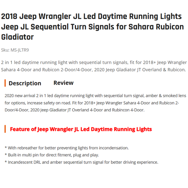 2018 Jeep Wrangler JL Led Daytime Running Lights Jeep JL Sequential Turn Signals for Sahara Rubicon Gladiator