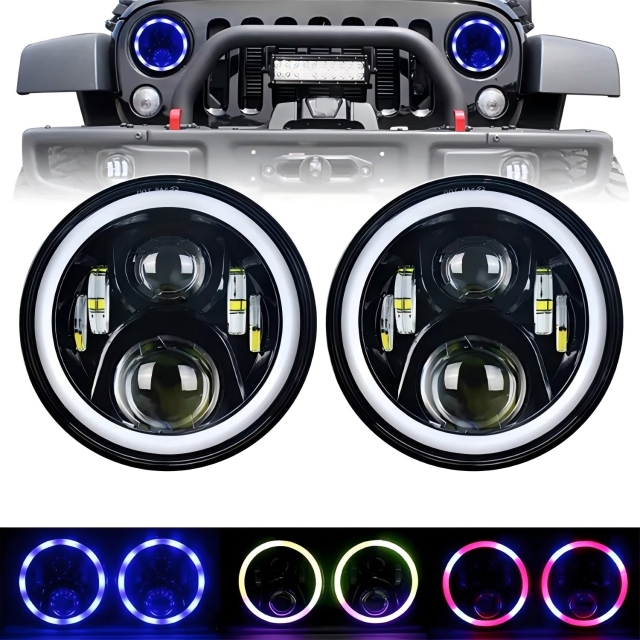 7" rgb jeep headlight and fog lamps kit for 2007-2016 Jeep Wrangler jk/jk unlimited bluetooth app control rgb led headlight conversion kit