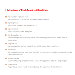 7'' round Jeep jk aftermarket headlights 2007-2018 with high low beam and drl