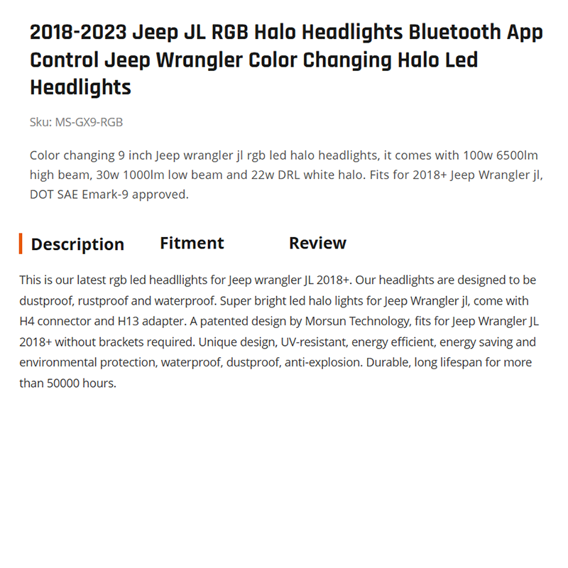 2018-2023 Jeep JL RGB Halo Headlights Bluetooth App Control Jeep Wrangler Color Changing Halo Led Headlights