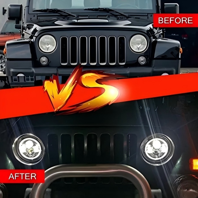 For Lands Rover Defender/Royal Enfield Headlight 7" Led Headlight with DRL Turning for Jeep Wrangler JK JKU CJ TJ