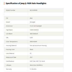 2018-2023 Jeep JL RGB Halo Headlights Bluetooth App Control Jeep Wrangler Color Changing Halo Led Headlights