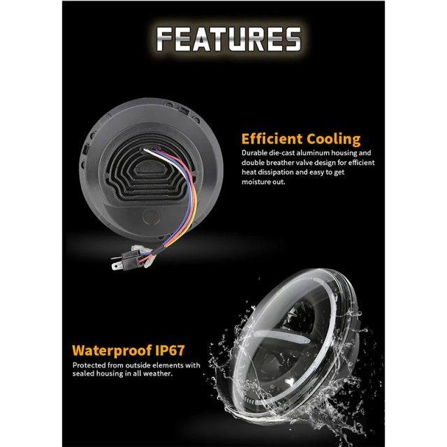 7 Round Led Halo Headlights for 2010 Jeep Wrangler JK JKU with Drl and Amber Turn Signals