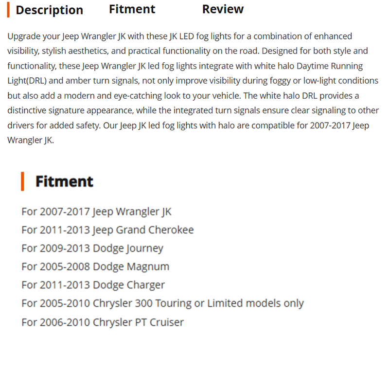 2007-2017 Jeep Wrangler JK Led Fog Lights with Halo DRL Turn Signals