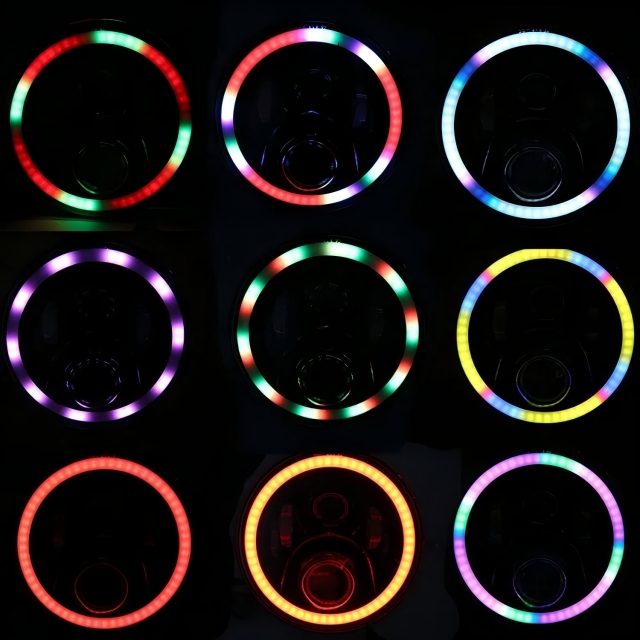 Newest 7" RGB headlight Blutooth Phone APP Control to Colors Change for Jeep Wrangler JK