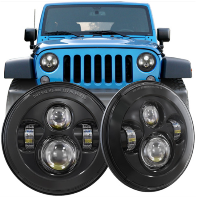 7 inch 45w hi lo beam Jeep jk aftermarket headlights chrome/black sealed beam headlamp
