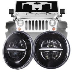 7" LED Headlights 45W High Low Beam LED H4 Halo Angel Eye DRL Amber Turn Signal for Jeep Wrangler JK Harley