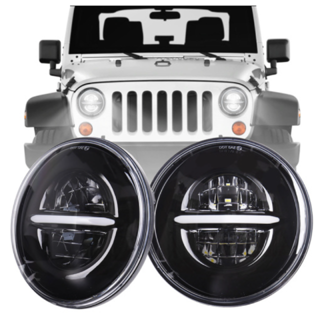 7" LED Headlights 45W High Low Beam LED H4 Halo Angel Eye DRL Amber Turn Signal for Jeep Wrangler JK Harley