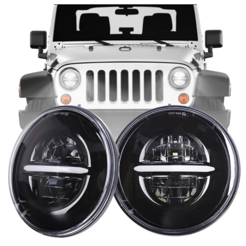 7" LED Headlights 45W High Low Beam LED H4 Halo Angel Eye DRL Amber Turn Signal for Jeep Wrangler JK Harley