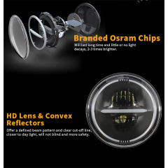 7 Round Led Halo Headlights for 2010 Jeep Wrangler JK JKU with Drl and Amber Turn Signals