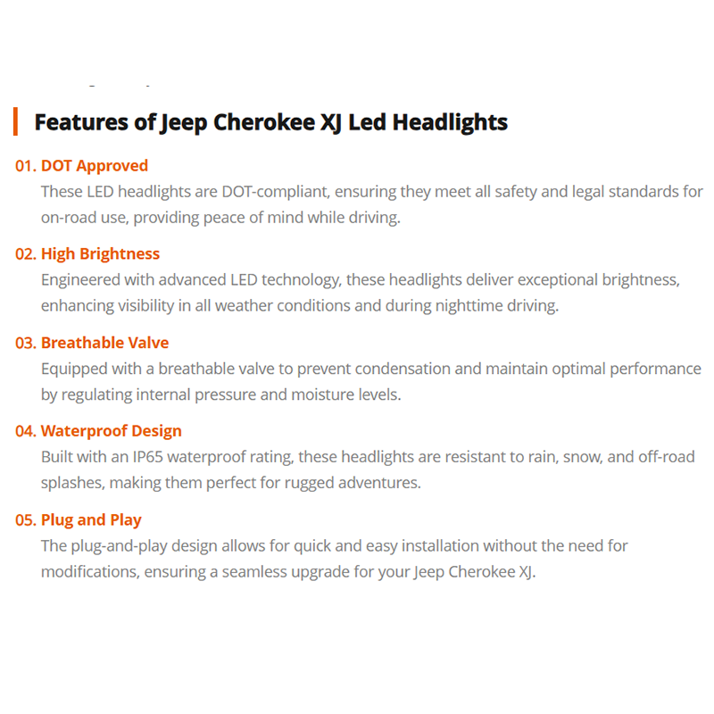 DOT Approved 2000 Jeep Cherokee XJ Led Headlights Upgrade