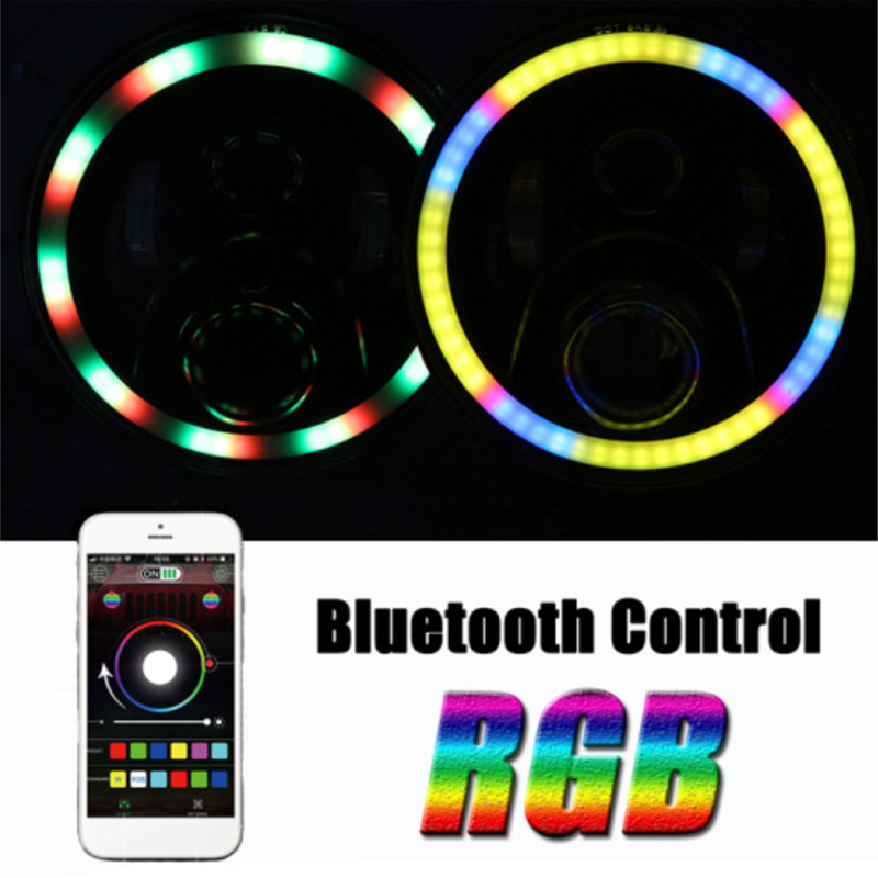 Newest 7" RGB headlight Blutooth Phone APP Control to Colors Change for Jeep Wrangler JK