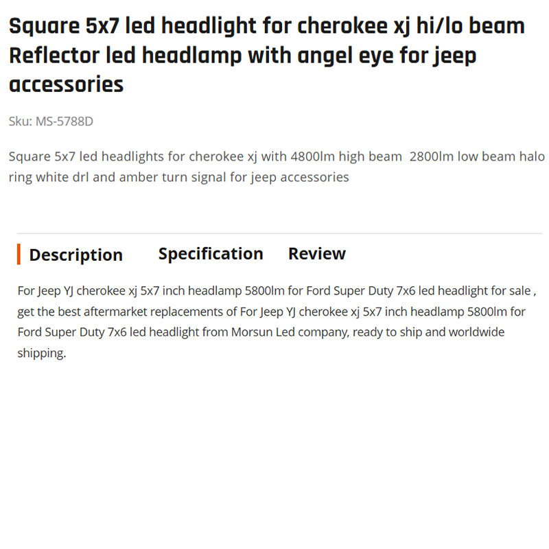 Square 5x7 led headlight for cherokee xj hi/lo beam Reflector led headlamp with angel eye for jeep accessories