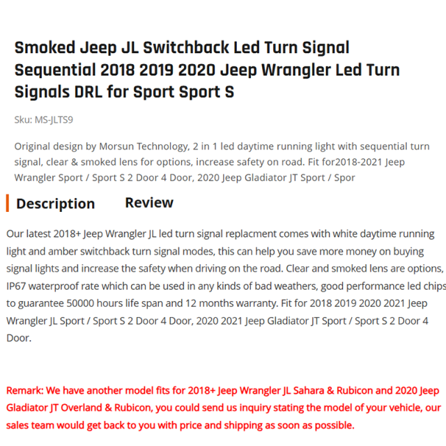 Smoked Jeep JL Switchback Led Turn Signal Sequential 2018 2019 2020 Jeep Wrangler Led Turn Signals DRL for Sport Sport S