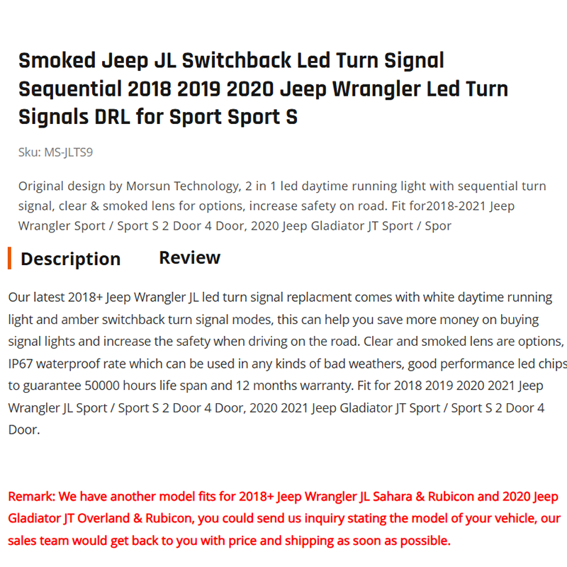 Smoked Jeep JL Switchback Led Turn Signal Sequential 2018 2019 2020 Jeep Wrangler Led Turn Signals DRL for Sport Sport S