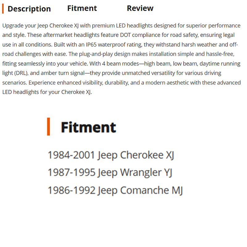 DOT Approved 2000 Jeep Cherokee XJ Led Headlights Upgrade
