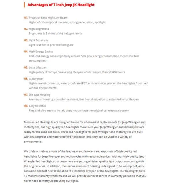 7 inch 45w hi lo beam Jeep jk aftermarket headlights chrome/black sealed beam headlamp