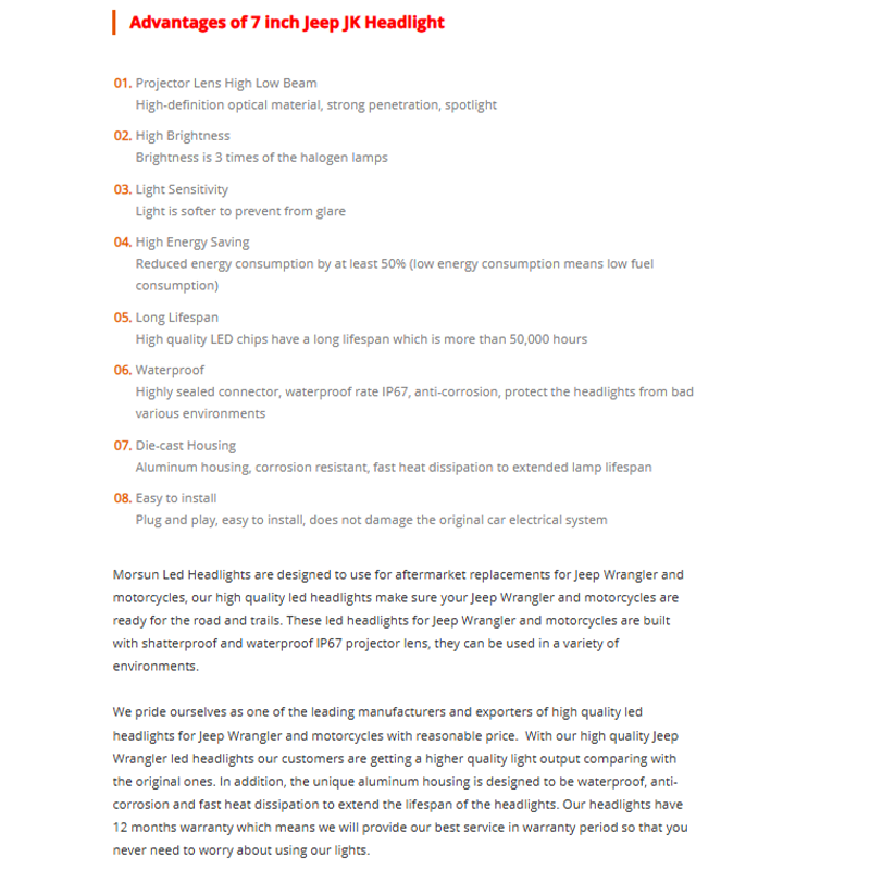 7 inch 45w hi lo beam Jeep jk aftermarket headlights chrome/black sealed beam headlamp