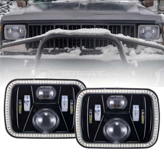 High quality 5x7 inch truck led headlight for jeep cherokee xj/GMC headlamp with rectangular halo ring