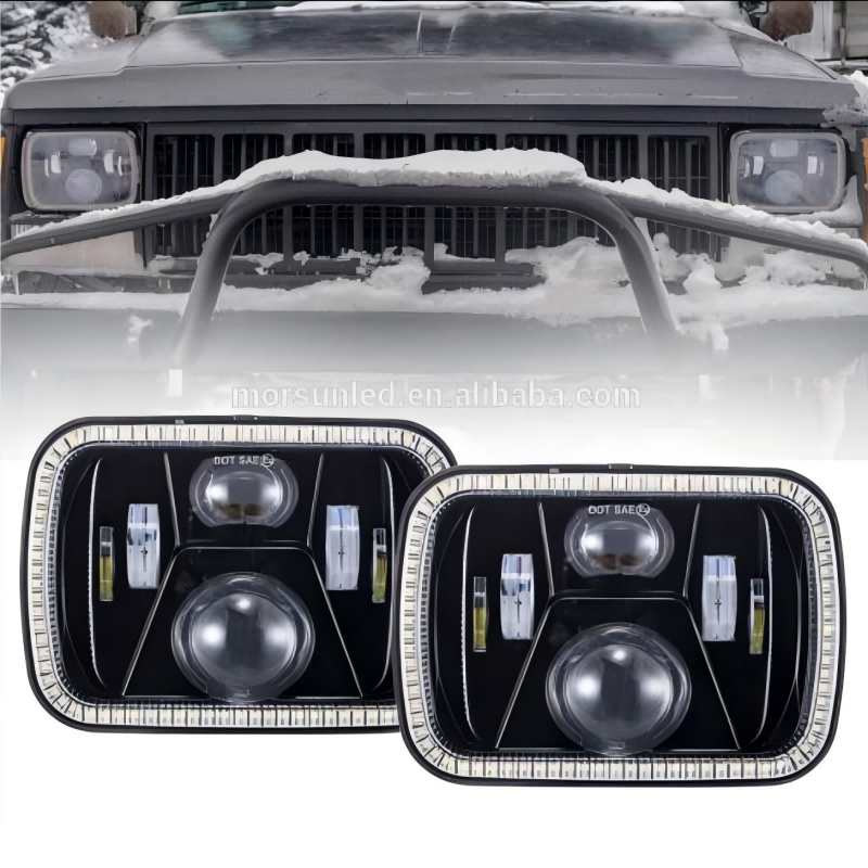 High quality 5x7 inch truck led headlight for jeep cherokee xj/GMC headlamp with rectangular halo ring