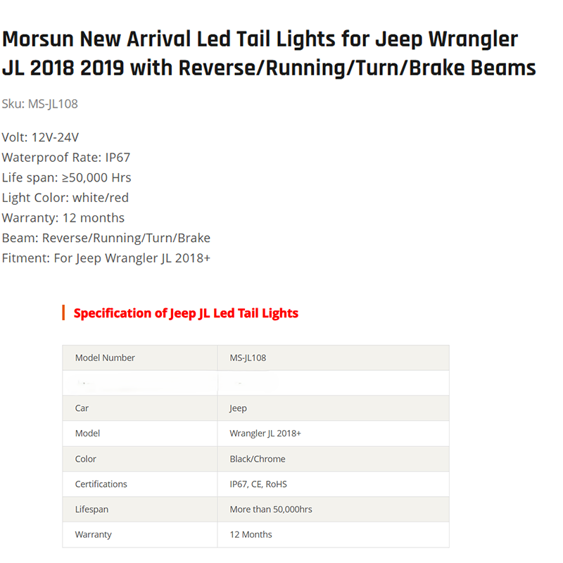 Morsun New Arrival Led Tail Lights for Jeep Wrangler JL 2018 2019 with Reverse/Running/Turn/Brake Beams