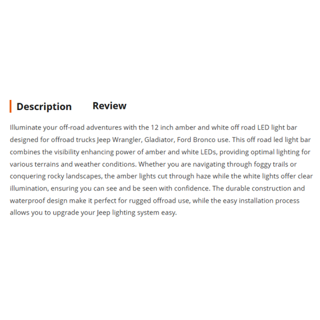 Amber and White Off Road Led Light Bar for Jeep Wrangler JL JK Gladiator