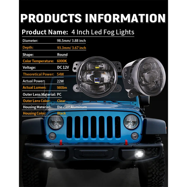 High Brightness 2007-2017 Jeep JK Led Fog Lights OEM 4 inch Jeep Wrangler JK Fog Light Replacement