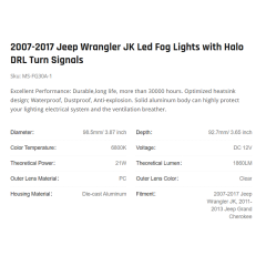 2007-2017 Jeep Wrangler JK Led Fog Lights with Halo DRL Turn Signals