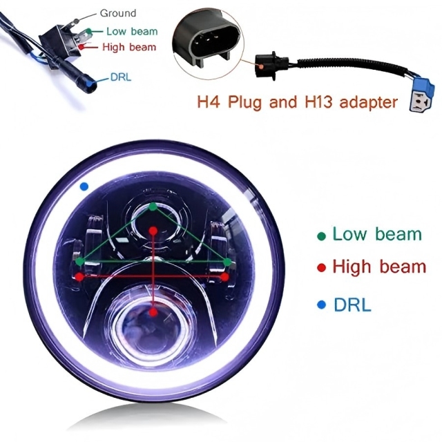 For Lands Rover Defender/Royal Enfield Headlight 7" Led Headlight with DRL Turning for Jeep Wrangler JK JKU CJ TJ