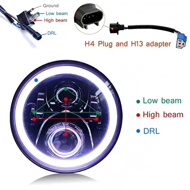 For Lands Rover Defender/Royal Enfield Headlight 7" Led Headlight with DRL Turning for Jeep Wrangler JK JKU CJ TJ